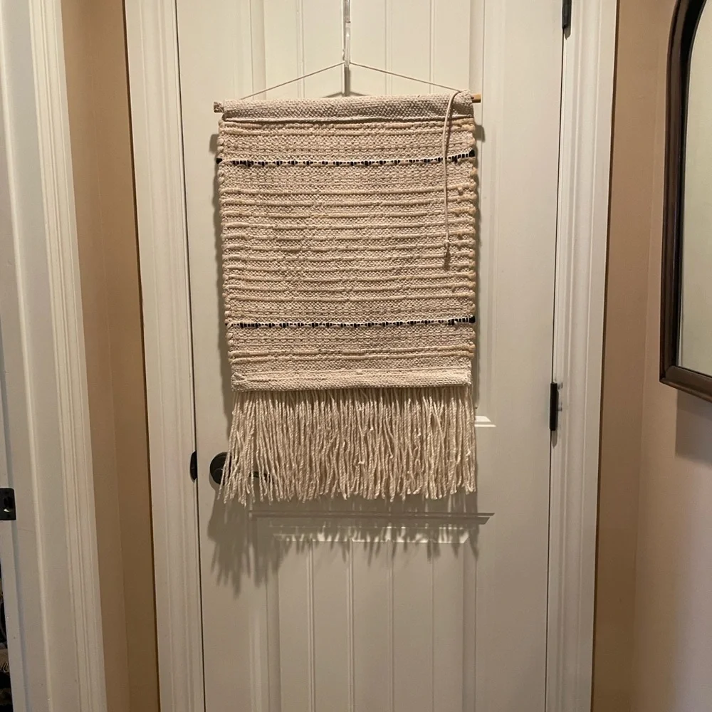 Handwoven Bohemian Cream and Tan Wall Tapestry